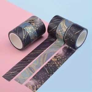 NEW Set of 3 Marble Washi Tape Retro Decorative Tape Masking Tape, Blk/Blu/Gold